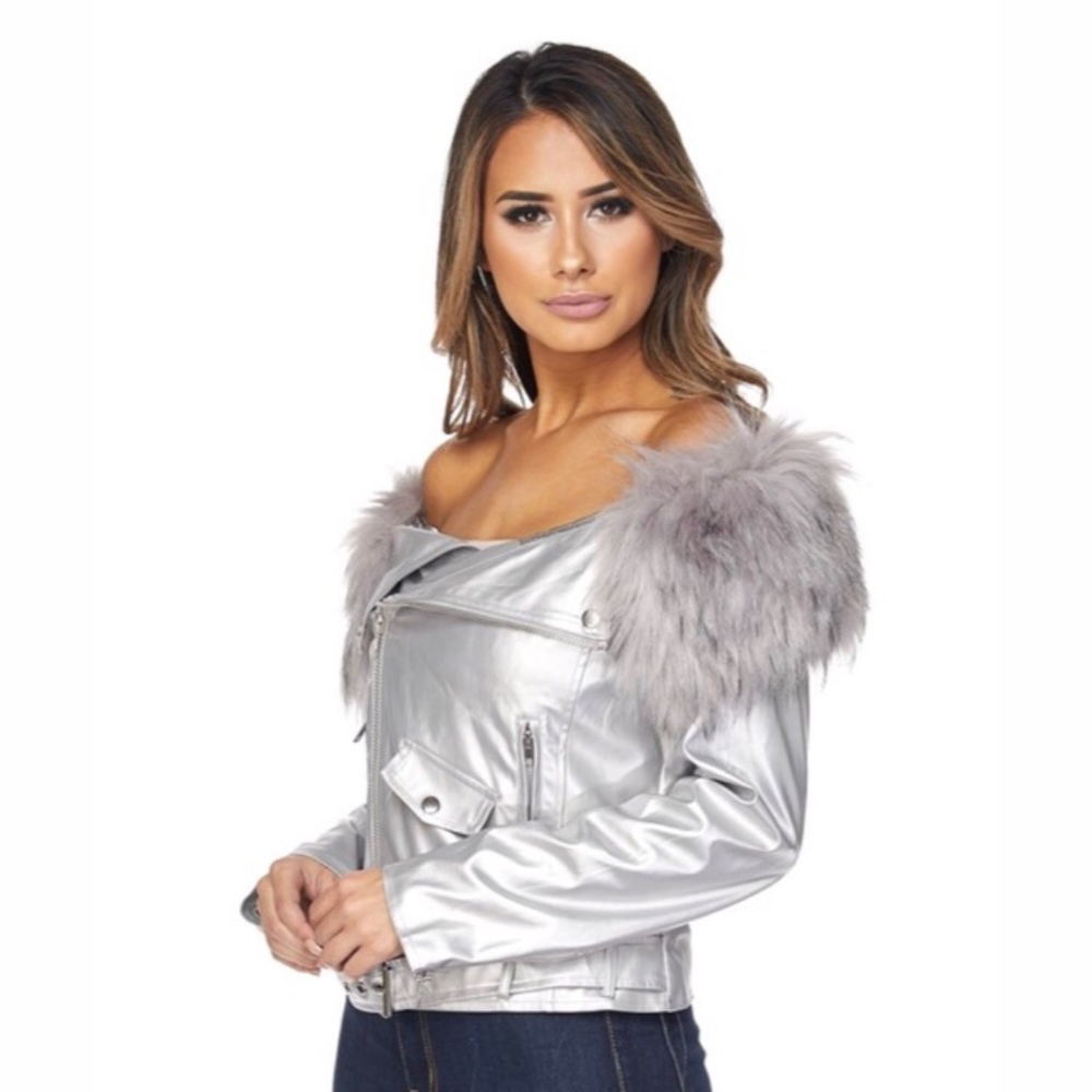 Metallic off the shoulder Moto